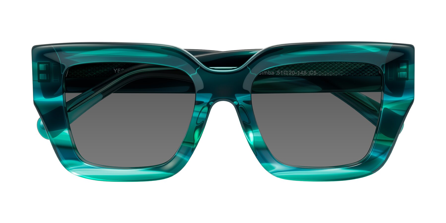 Folded Front of Simba in Teal Striped with Medium Gray Tinted Lenses