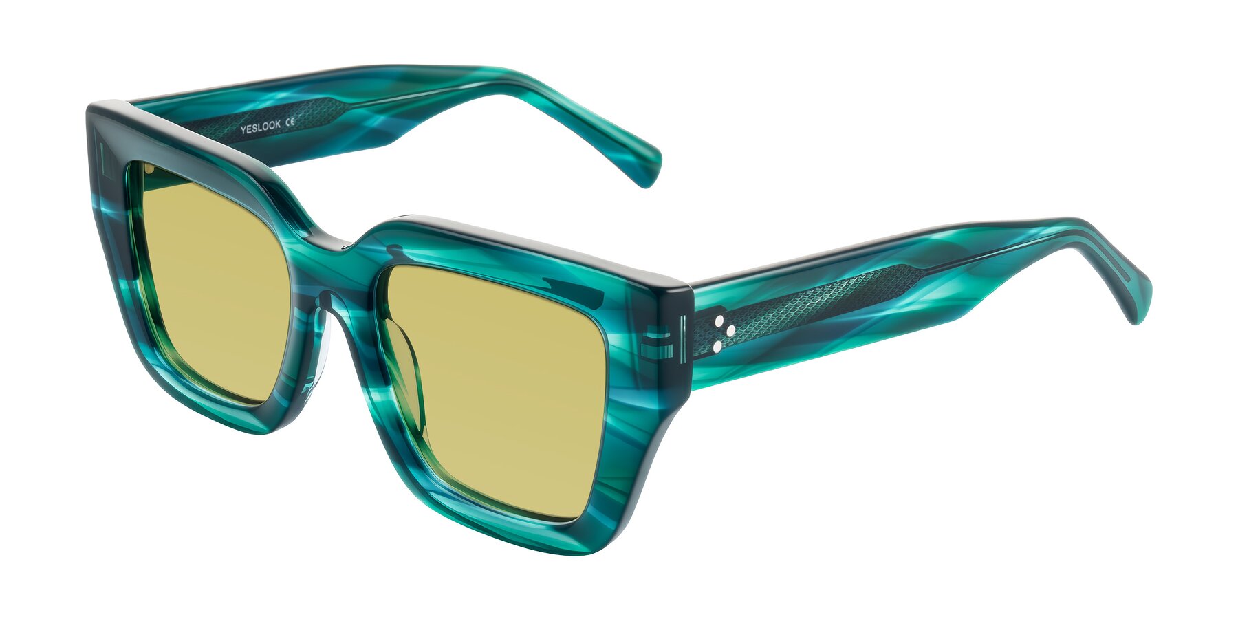 Angle of Simba in Teal Striped with Medium Champagne Tinted Lenses