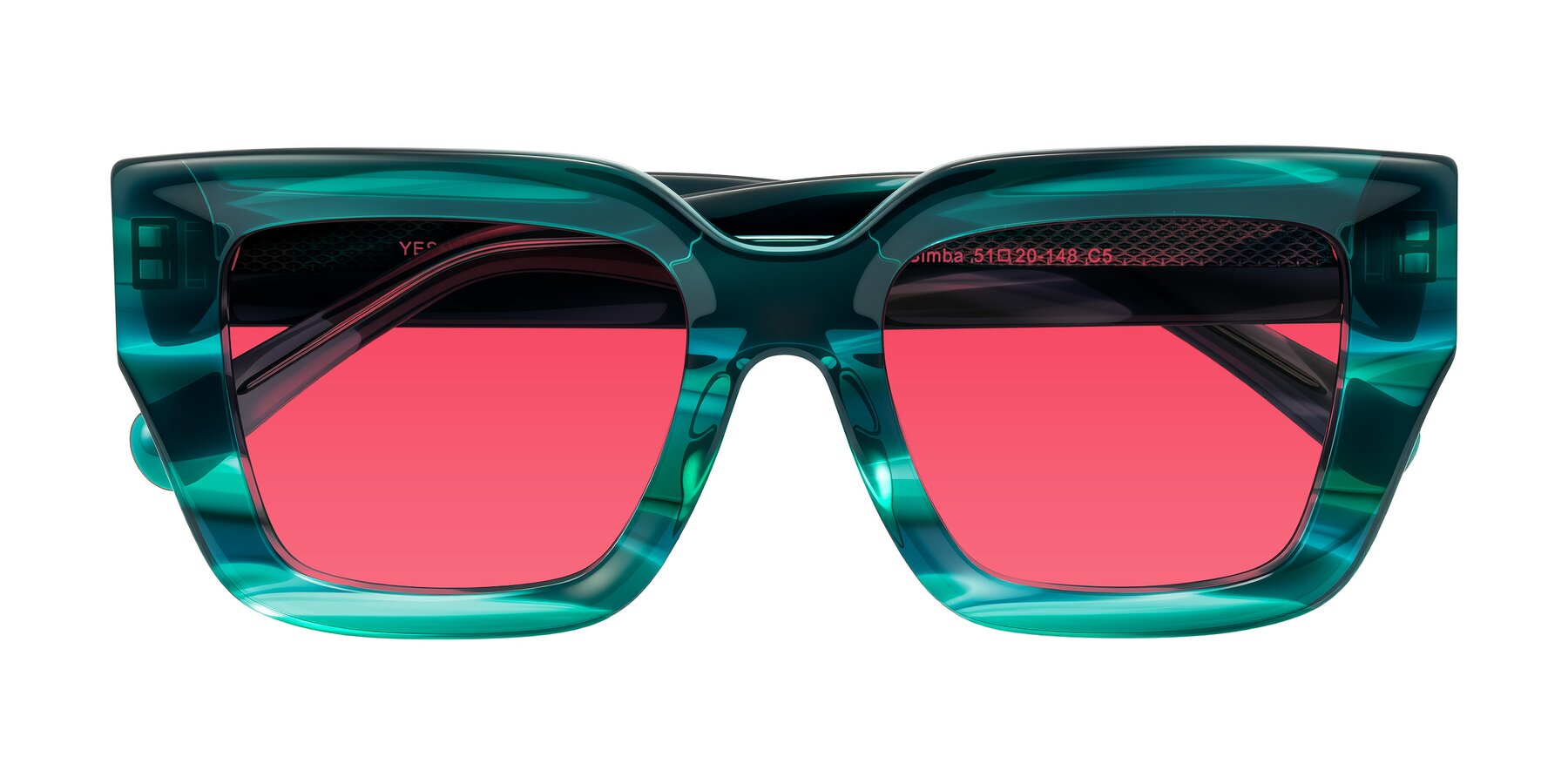 Folded Front of Simba in Teal Striped with Red Tinted Lenses