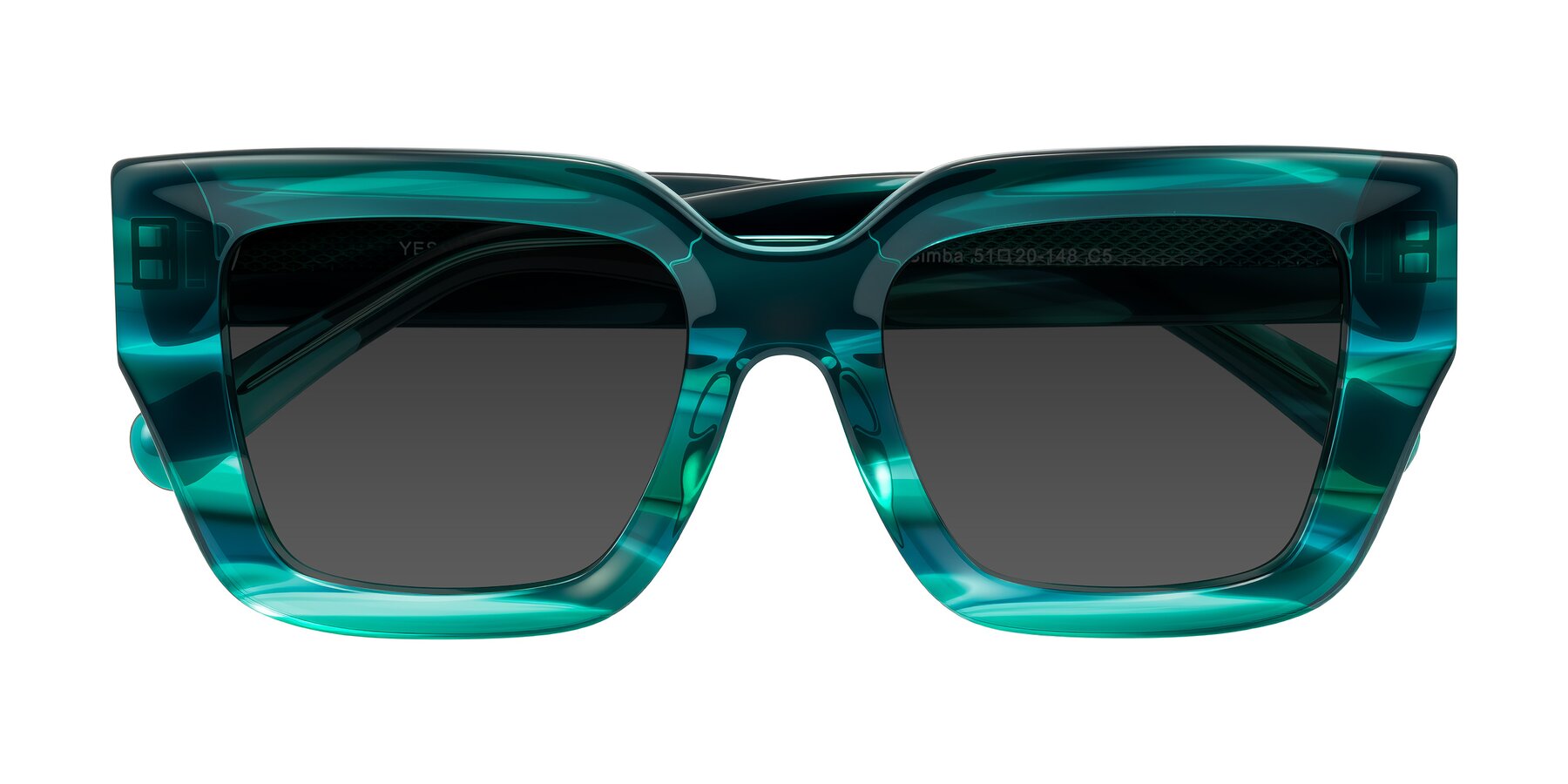 Folded Front of Simba in Teal Striped with Gray Tinted Lenses