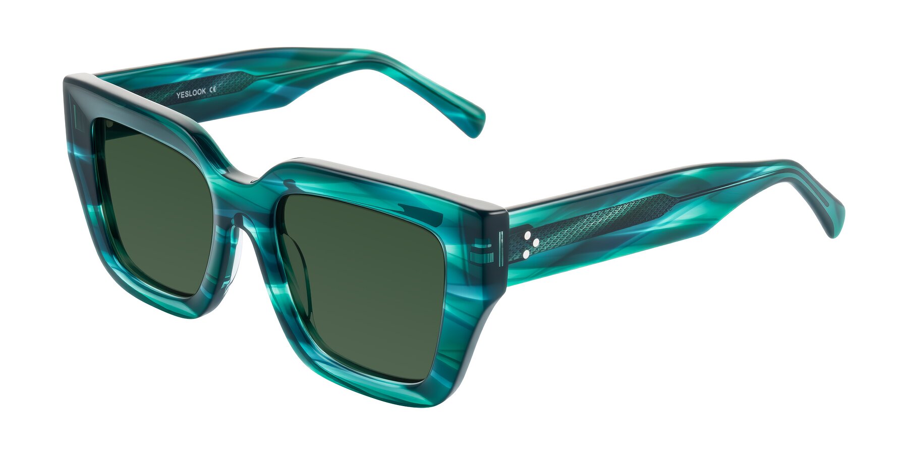 Angle of Simba in Teal Striped with Green Tinted Lenses