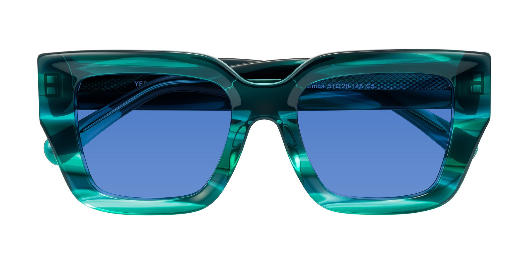 Folded Front of Simba in Teal Striped with Blue Tinted Lenses