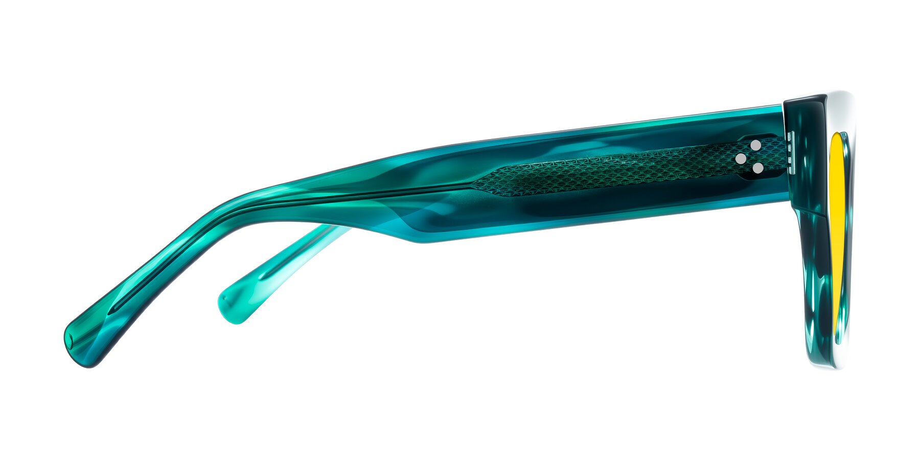 Side of Simba in Teal Striped with Yellow Tinted Lenses