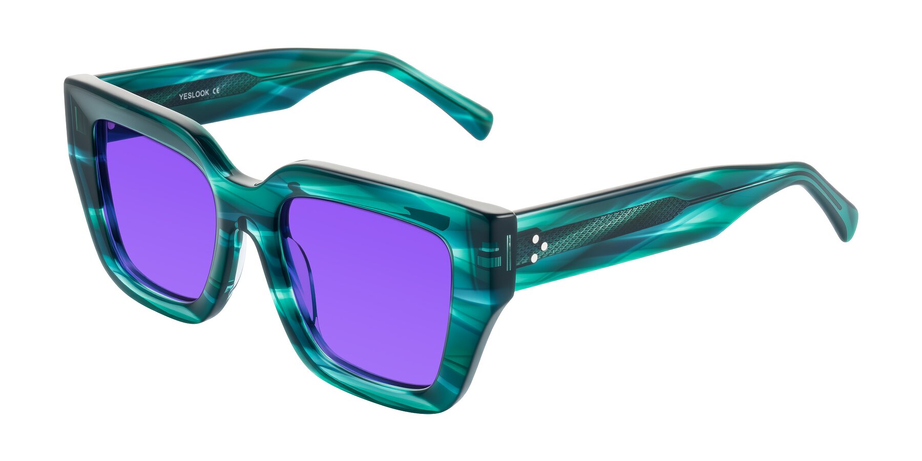 Angle of Simba in Teal Striped with Purple Tinted Lenses