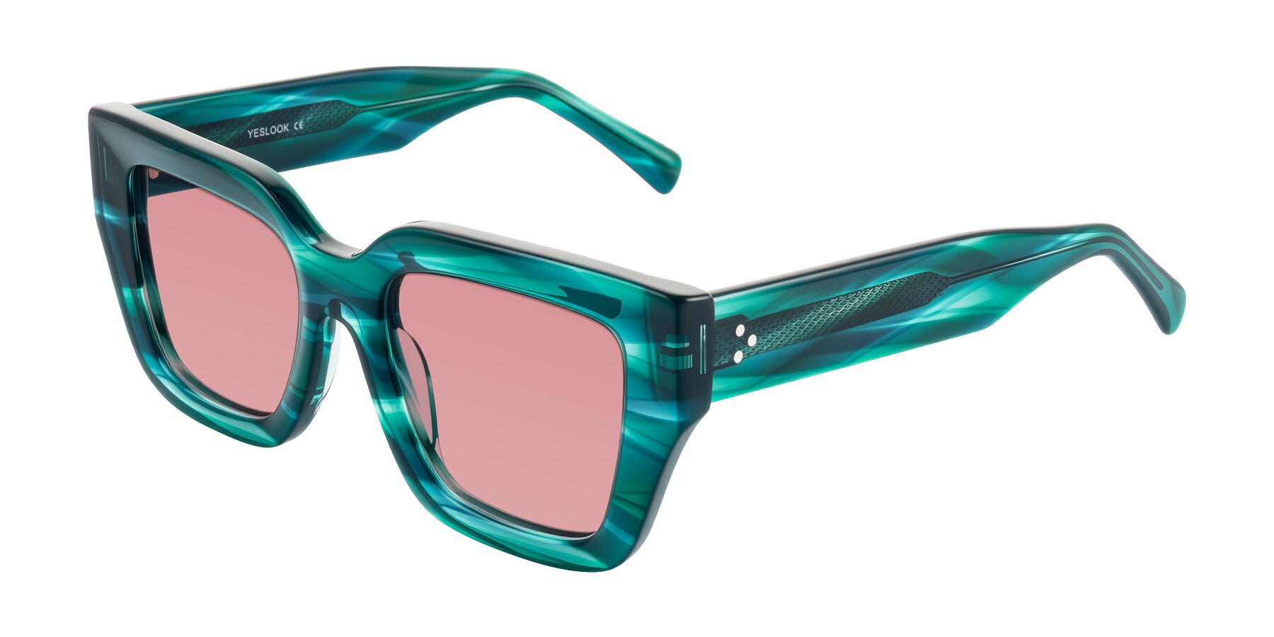 Angle of Simba in Teal Striped with Medium Garnet Tinted Lenses