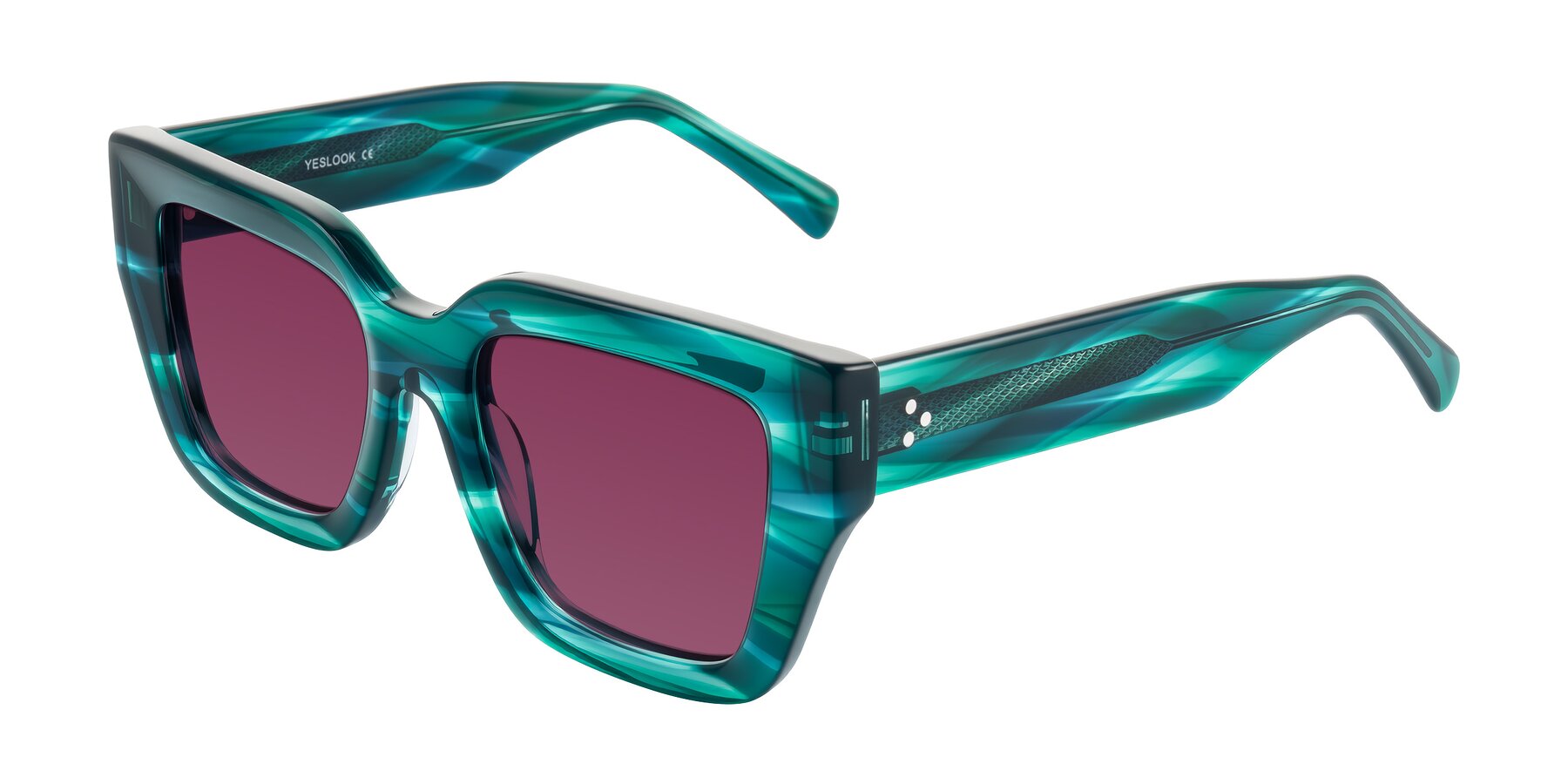 Angle of Simba in Teal Striped with Wine Tinted Lenses