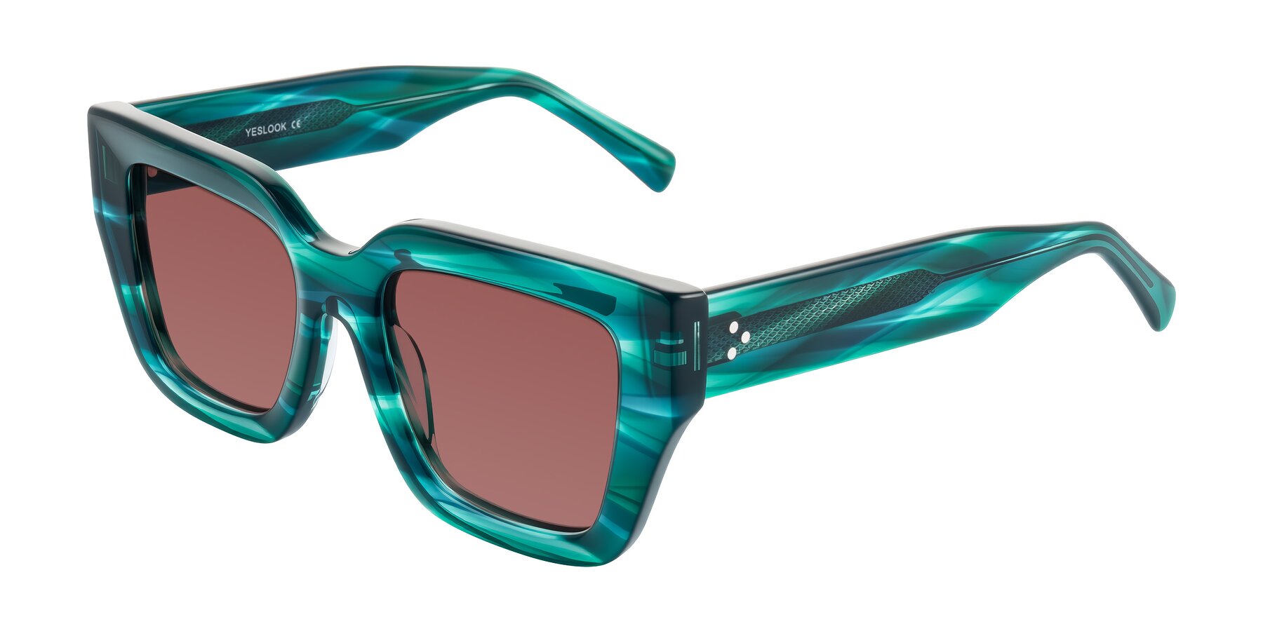 Angle of Simba in Teal Striped with Garnet Tinted Lenses