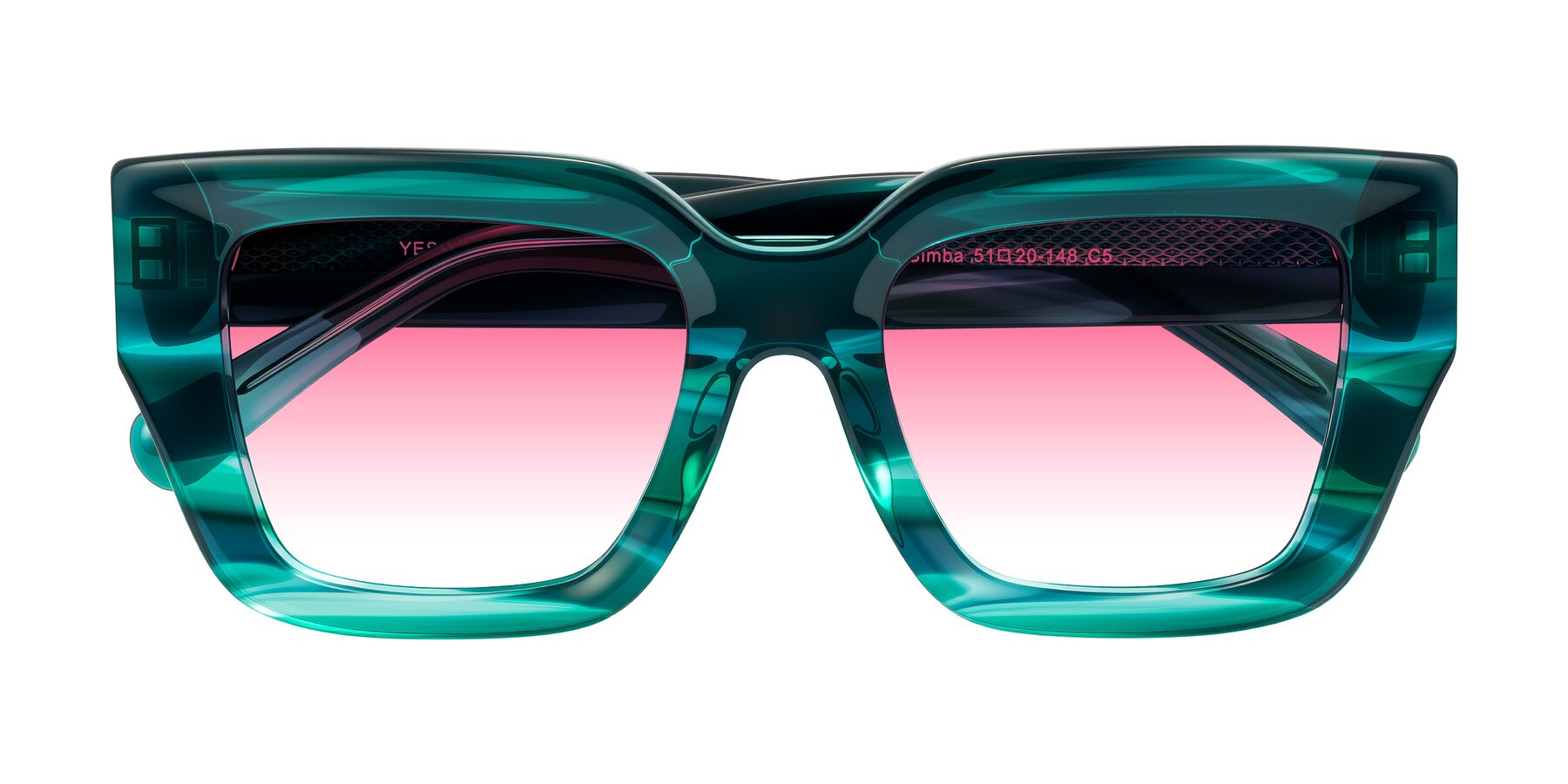 Folded Front of Simba in Teal Striped with Pink Gradient Lenses