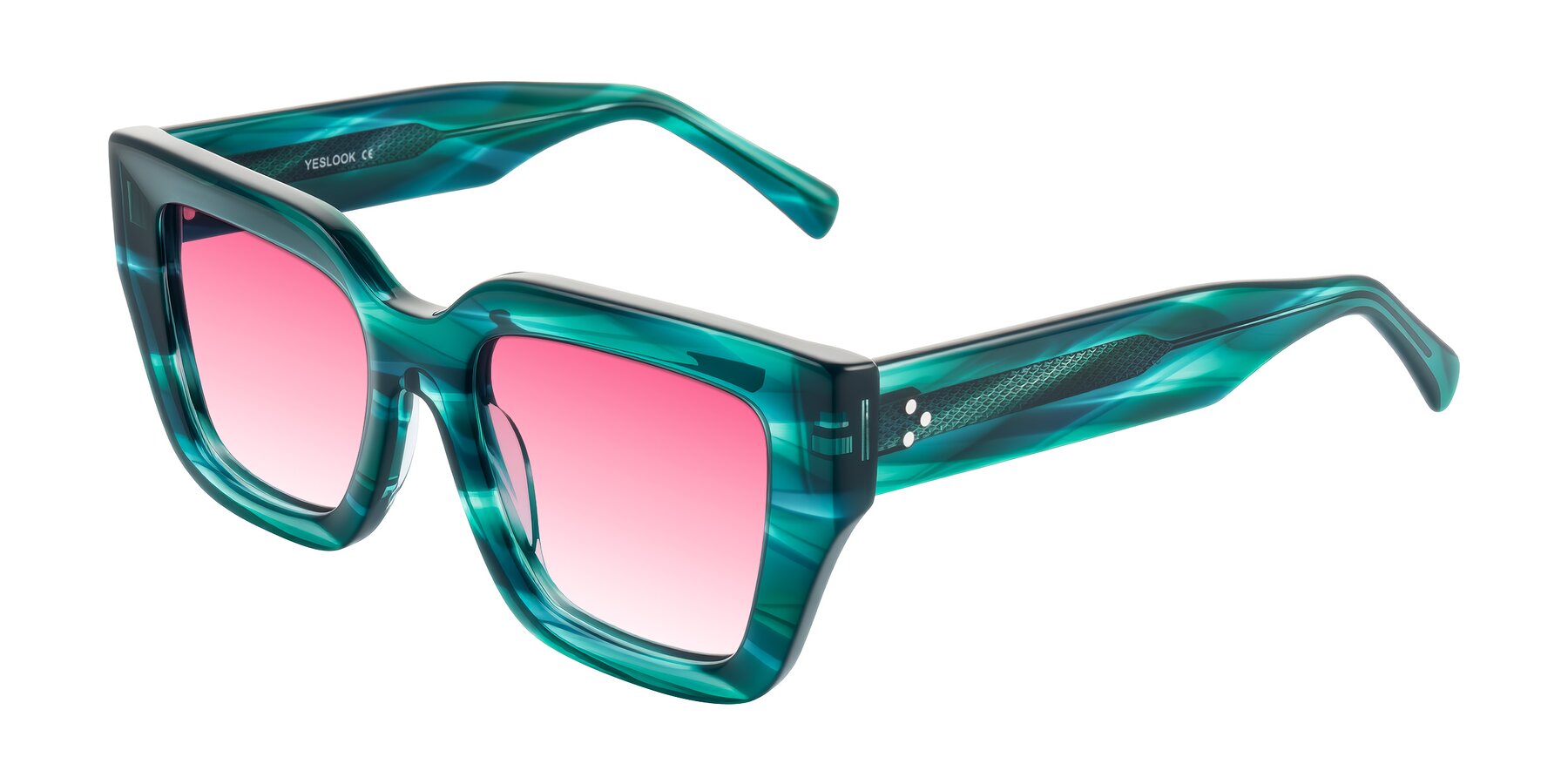 Angle of Simba in Teal Striped with Pink Gradient Lenses