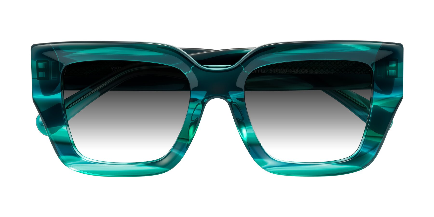 Folded Front of Simba in Teal Striped with Gray Gradient Lenses