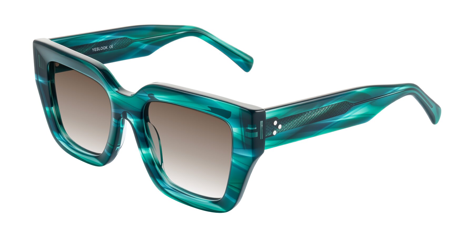 Angle of Simba in Teal Striped with Brown Gradient Lenses