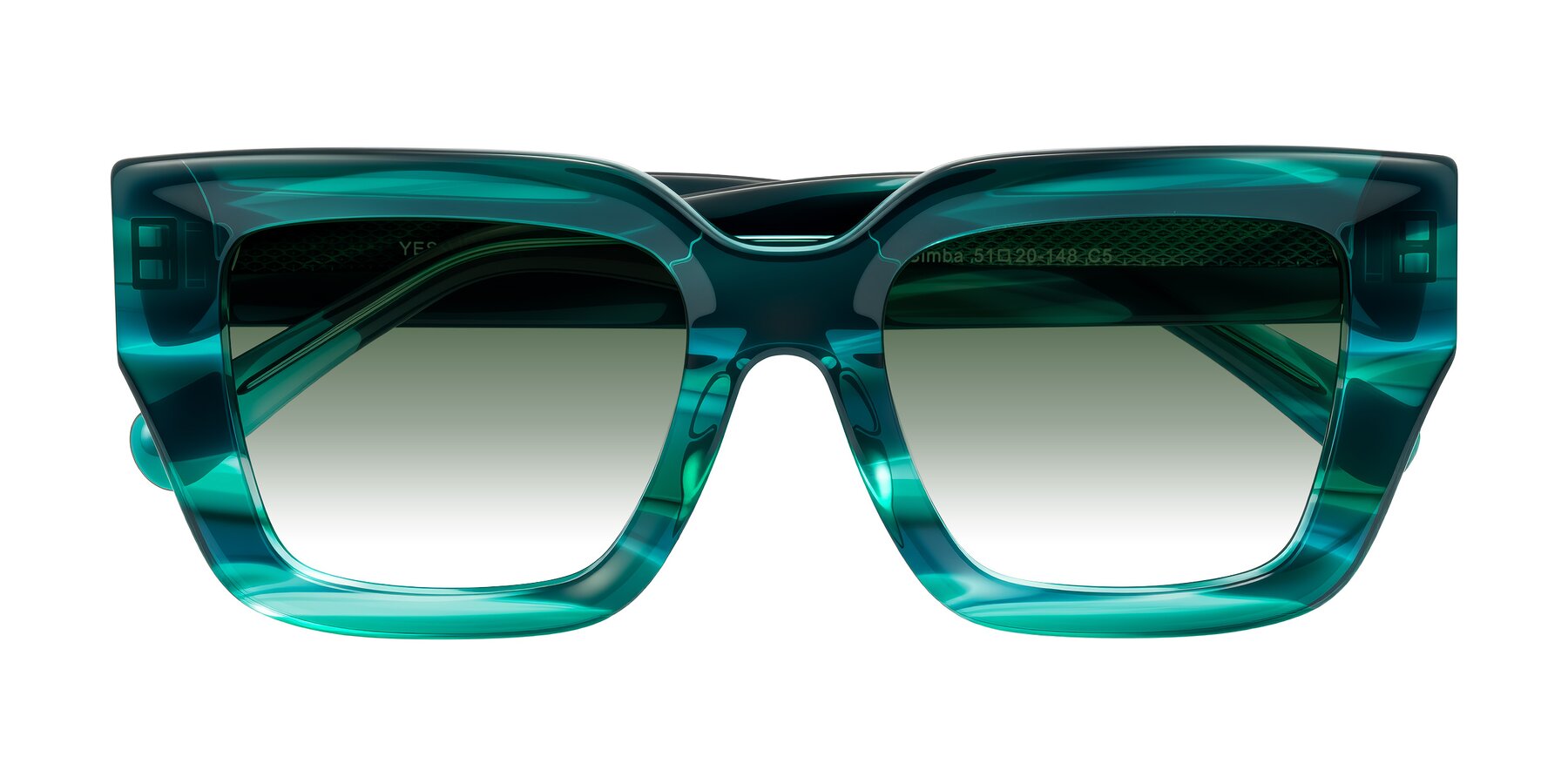Folded Front of Simba in Teal Striped with Green Gradient Lenses