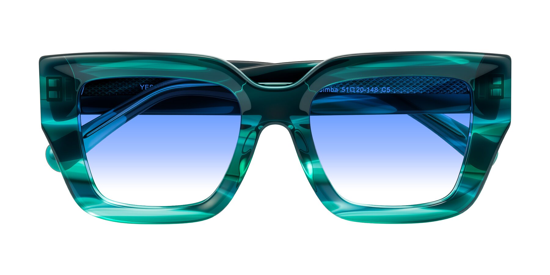 Folded Front of Simba in Teal Striped with Blue Gradient Lenses