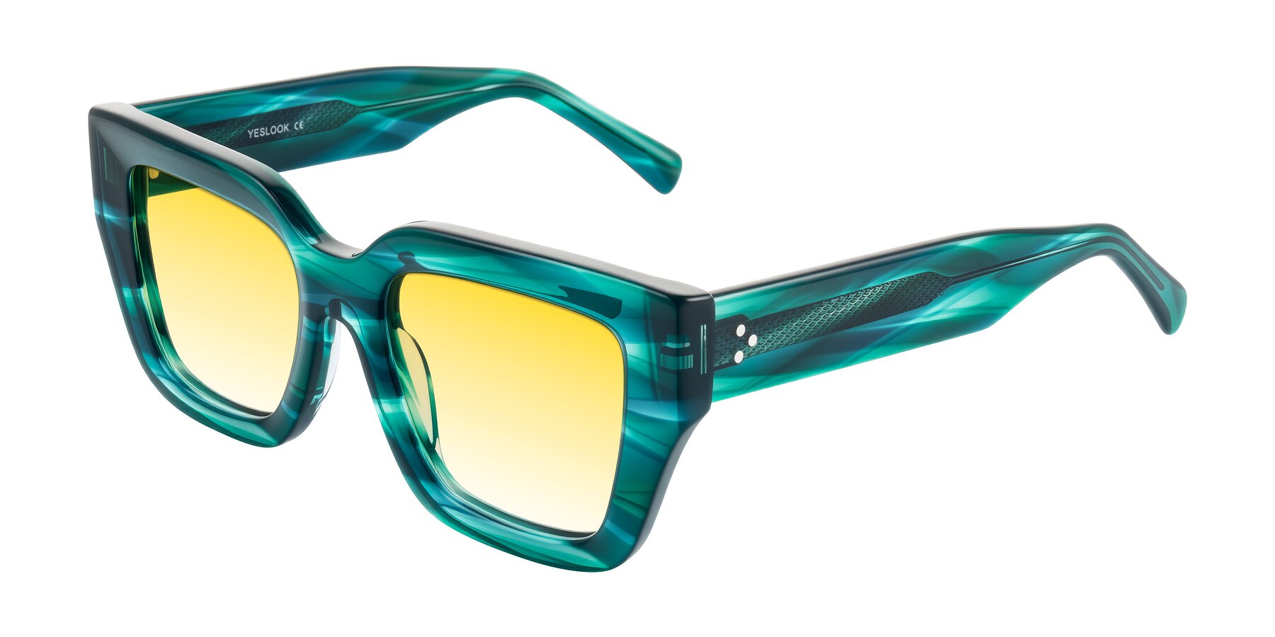 Angle of Simba in Teal Striped with Yellow Gradient Lenses
