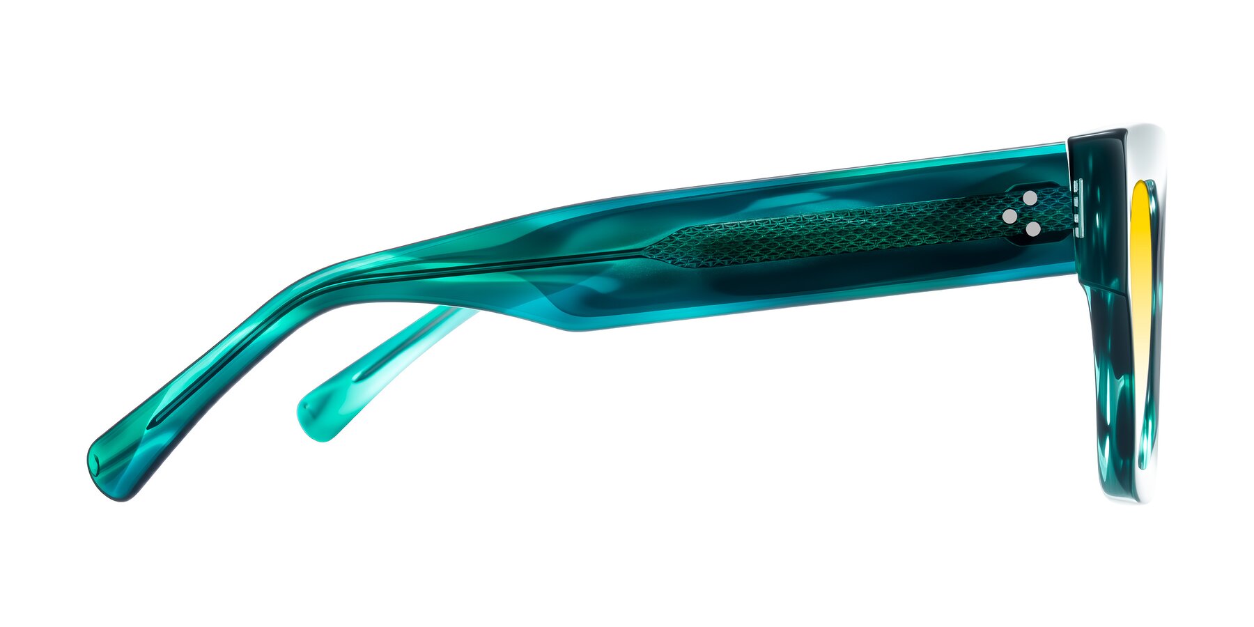 Side of Simba in Teal Striped with Yellow Gradient Lenses