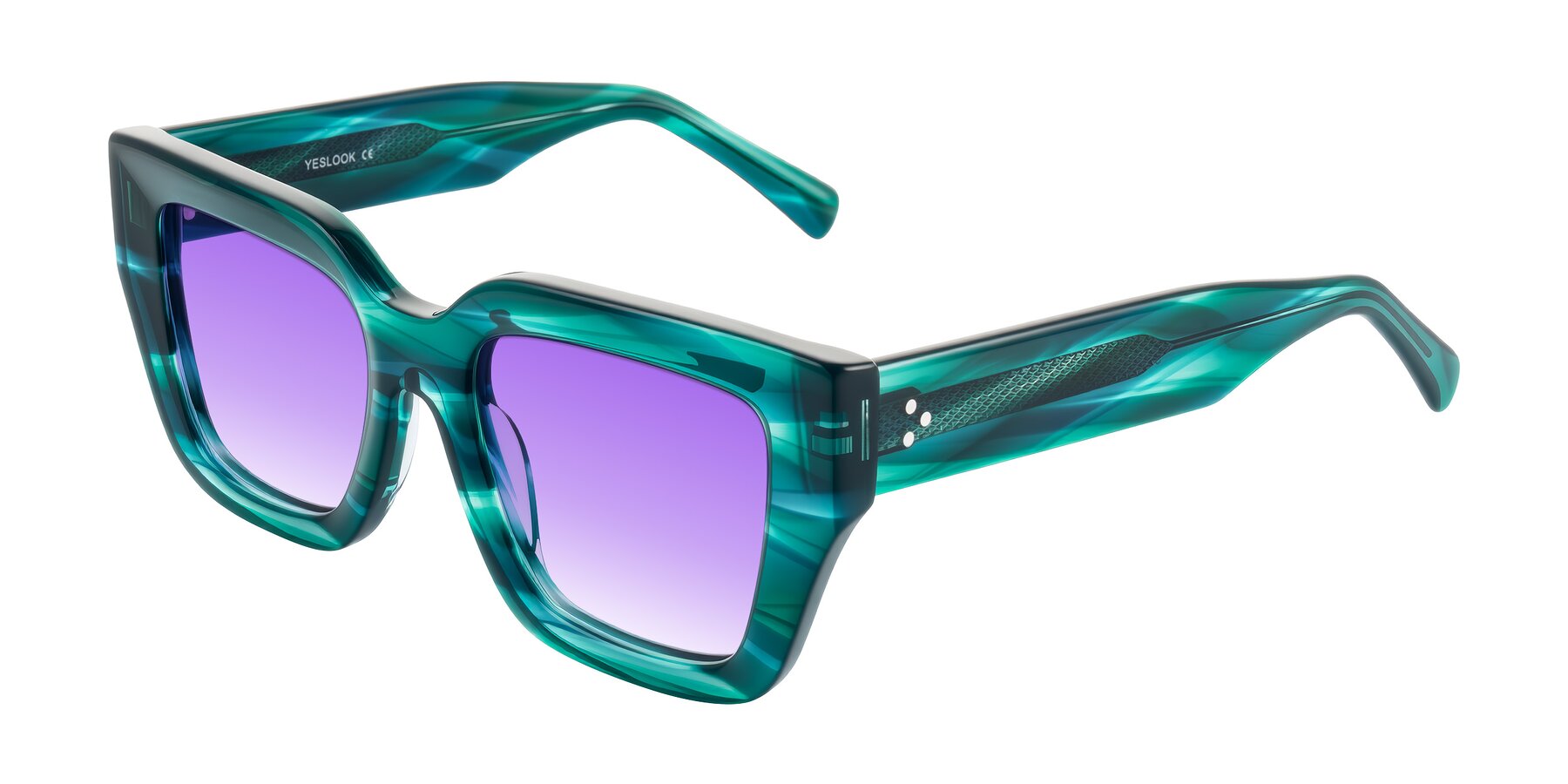 Angle of Simba in Teal Striped with Purple Gradient Lenses