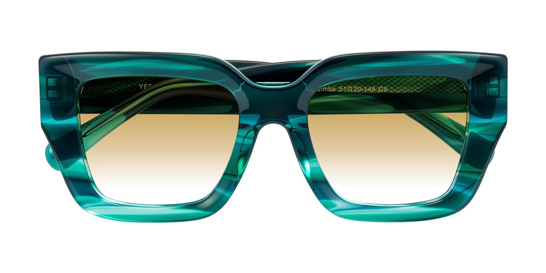 Folded Front of Simba in Teal Striped with Champagne Gradient Lenses