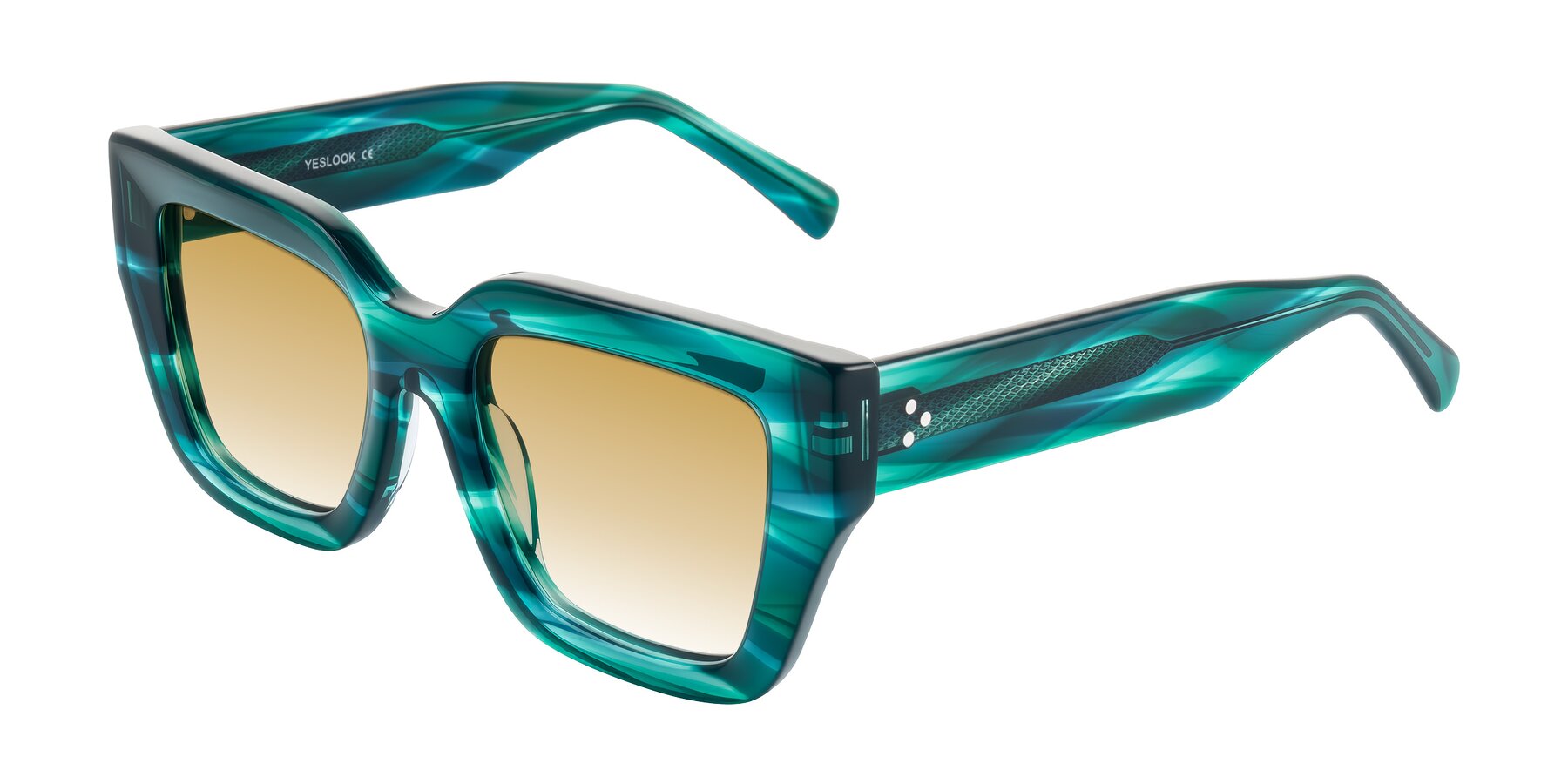 Angle of Simba in Teal Striped with Champagne Gradient Lenses