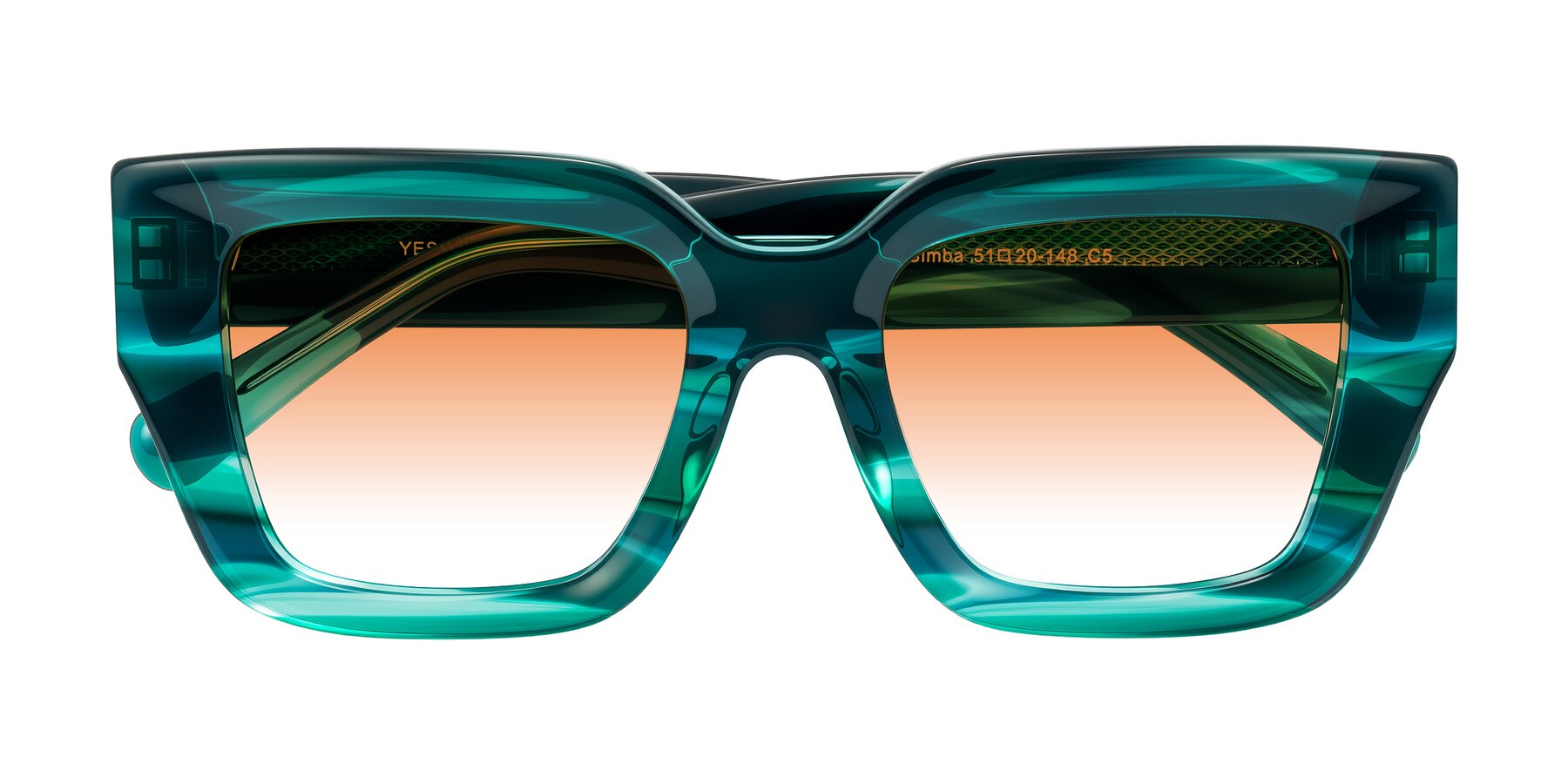 Folded Front of Simba in Teal Striped with Orange Gradient Lenses