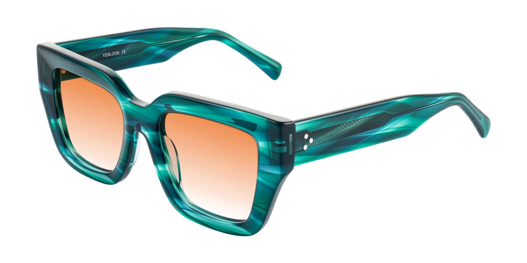 Angle of Simba in Teal Striped with Orange Gradient Lenses