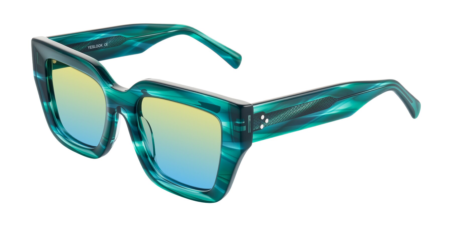 Angle of Simba in Teal Striped with Yellow / Blue Gradient Lenses