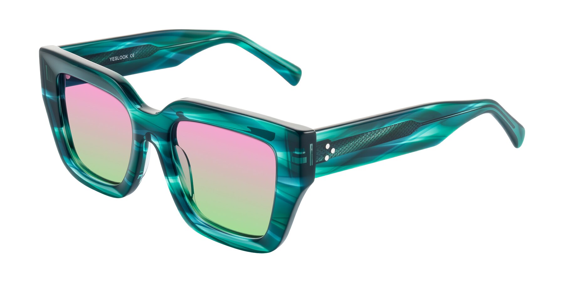 Angle of Simba in Teal Striped with Pink / Green Gradient Lenses