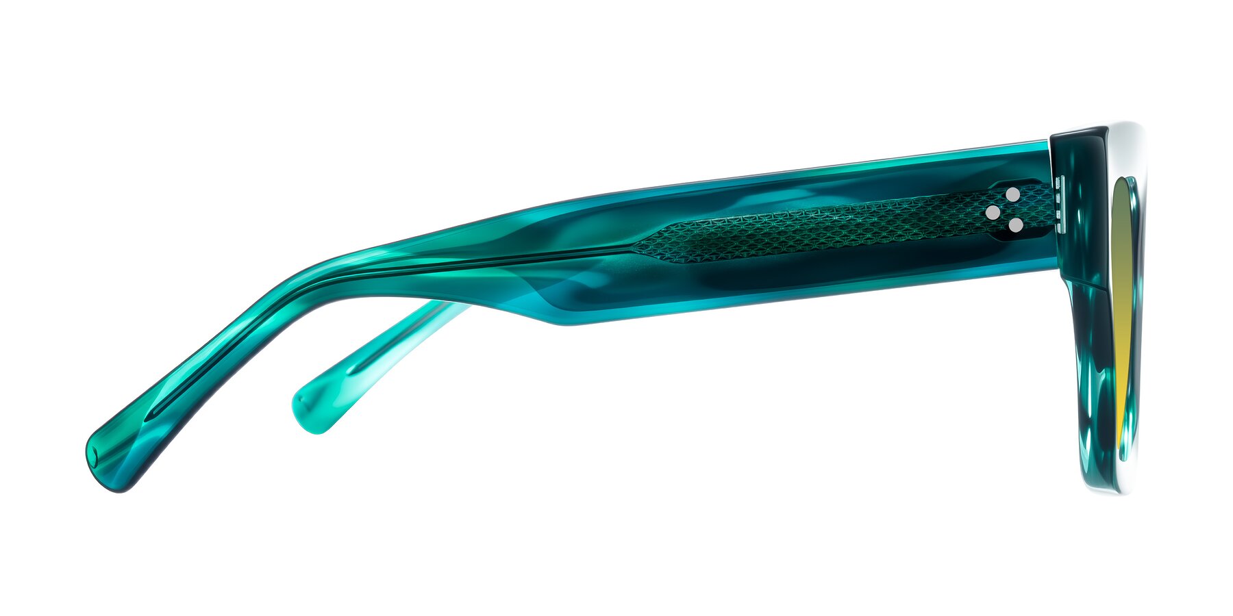 Side of Simba in Teal Striped with Green / Yellow Gradient Lenses