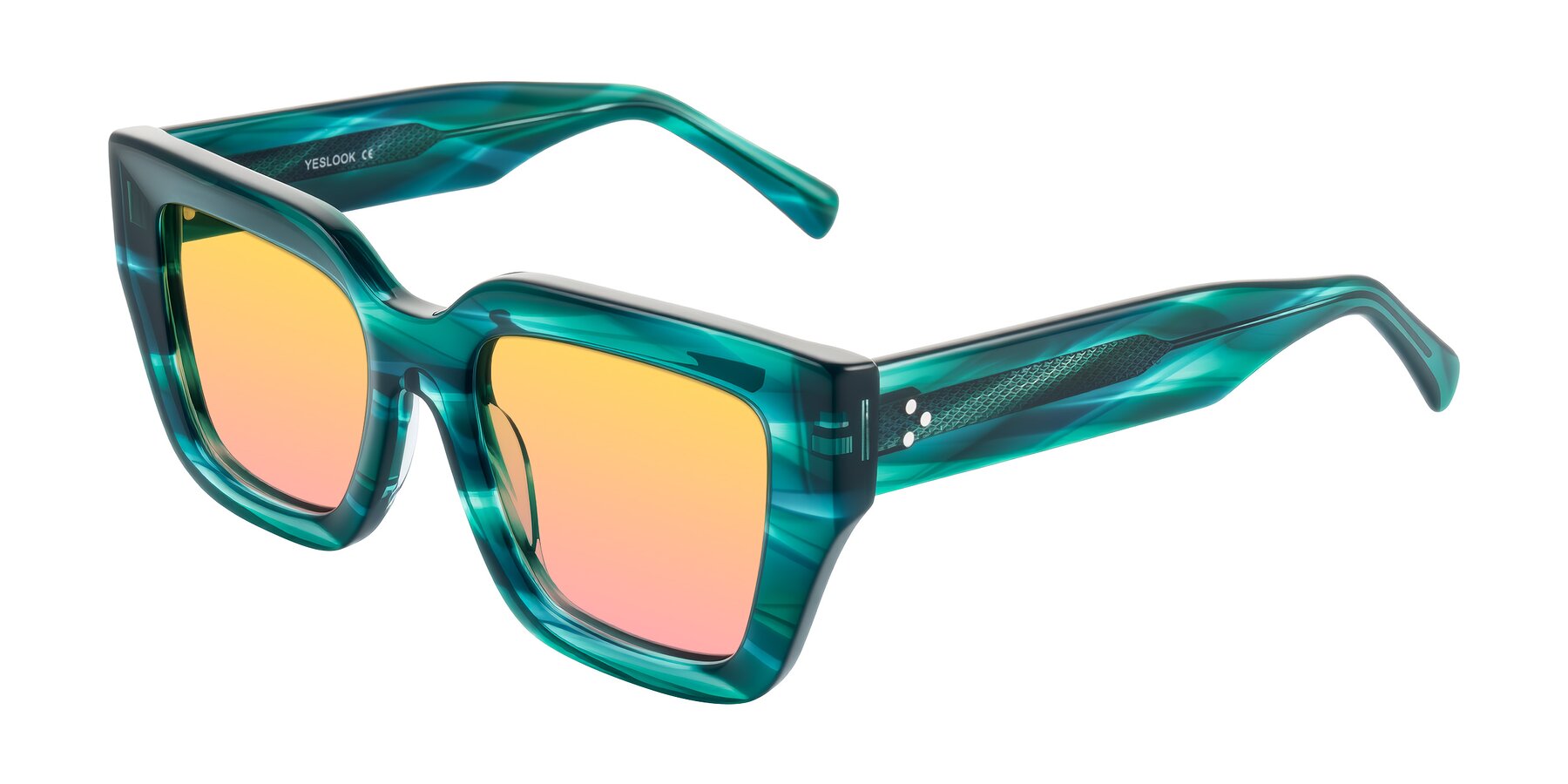 Angle of Simba in Teal Striped with Yellow / Pink Gradient Lenses