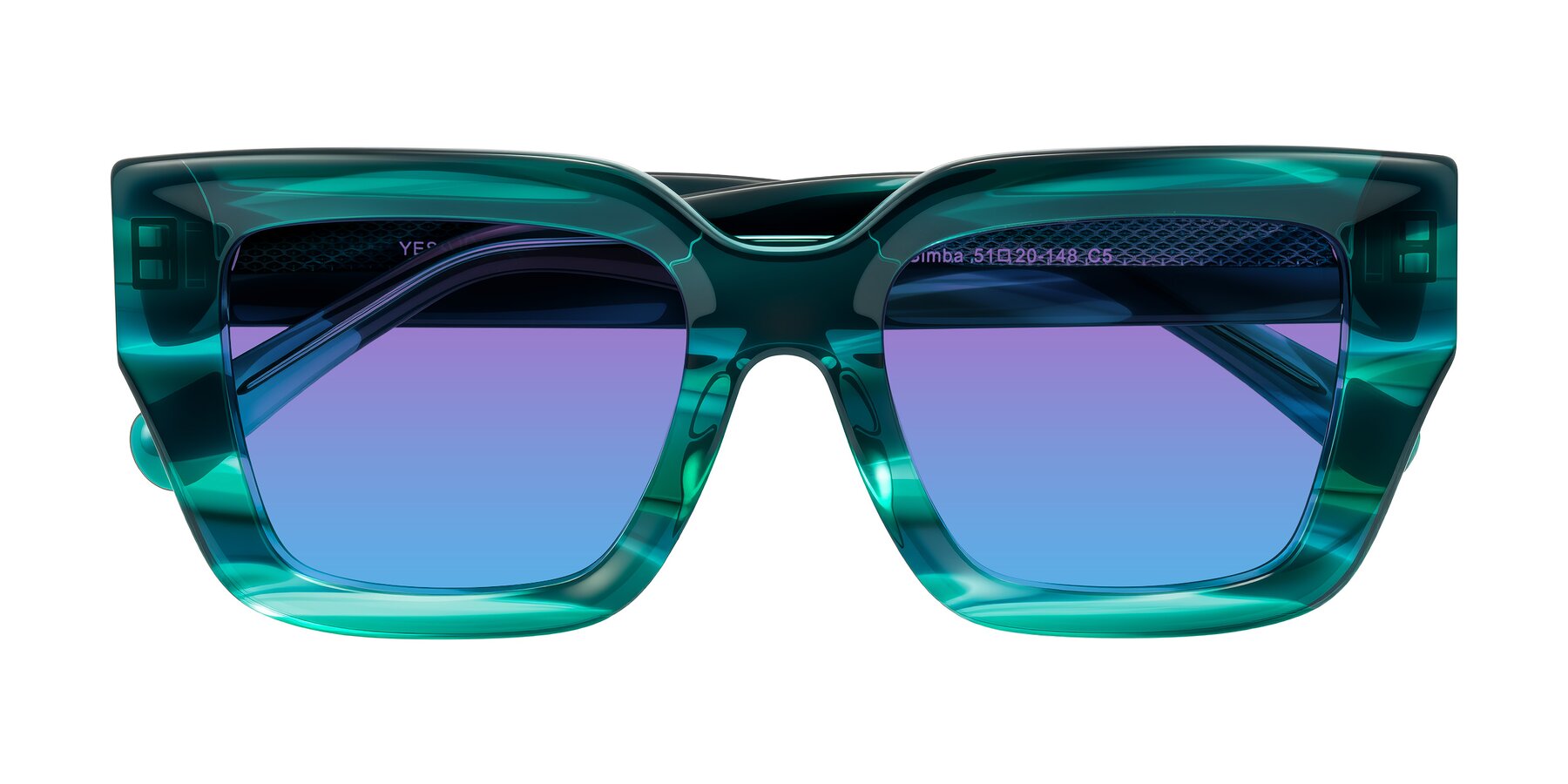 Folded Front of Simba in Teal Striped with Purple / Blue Gradient Lenses