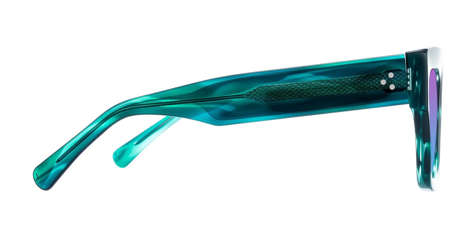 Side of Simba in Teal Striped with Purple / Blue Gradient Lenses