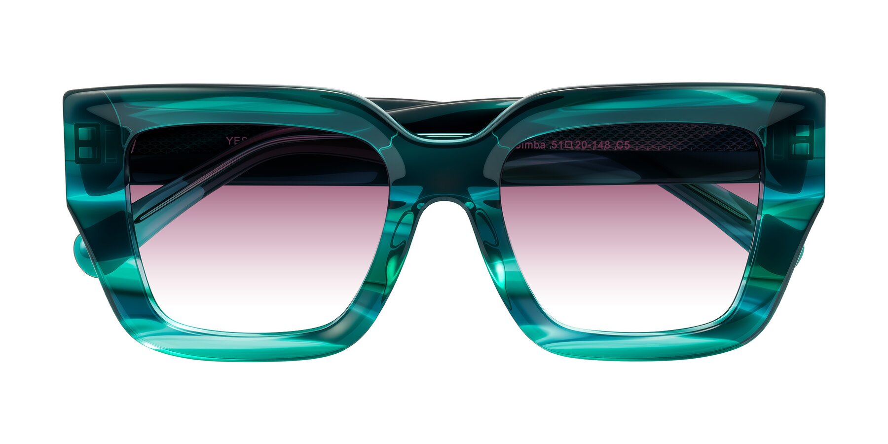 Folded Front of Simba in Teal Striped with Wine Gradient Lenses