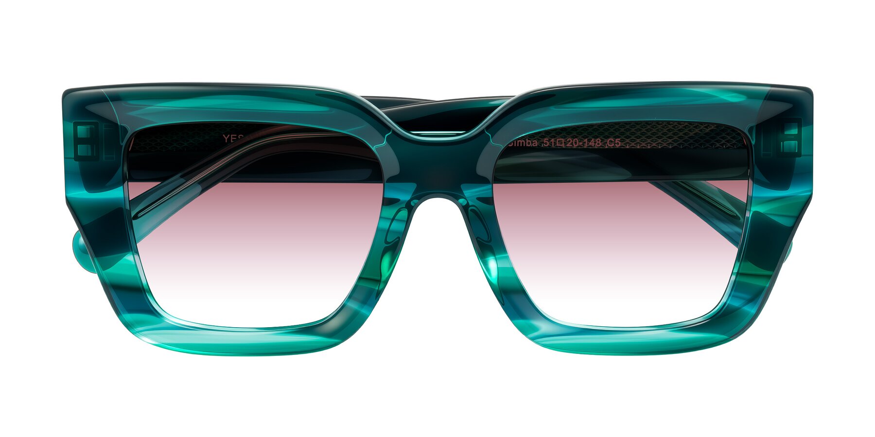 Folded Front of Simba in Teal Striped with Garnet Gradient Lenses