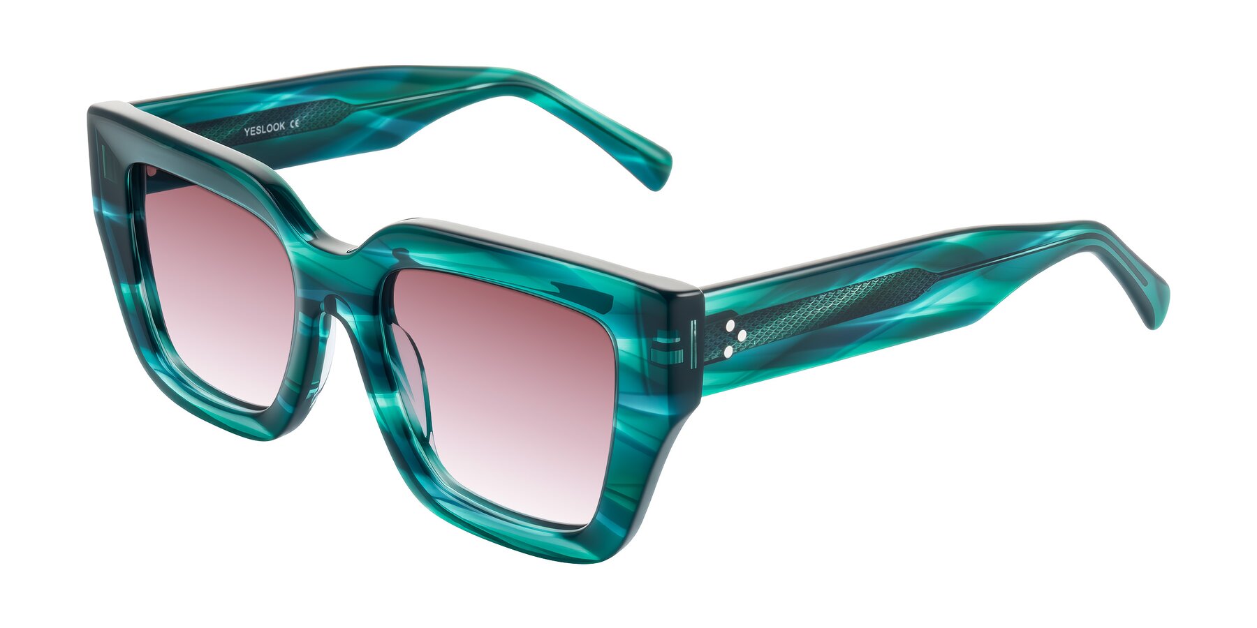 Angle of Simba in Teal Striped with Garnet Gradient Lenses