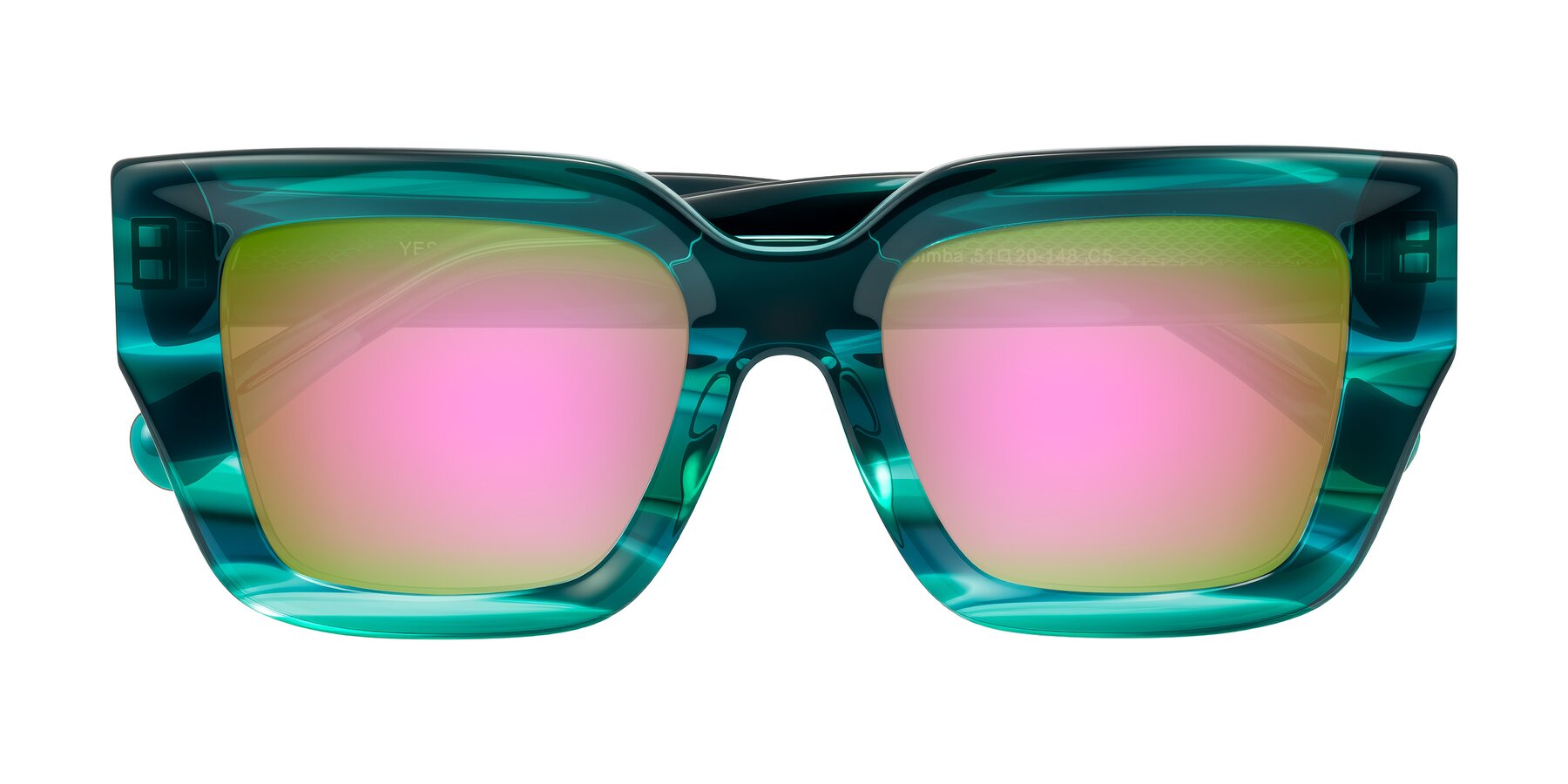Folded Front of Simba in Teal Striped with Pink Mirrored Lenses
