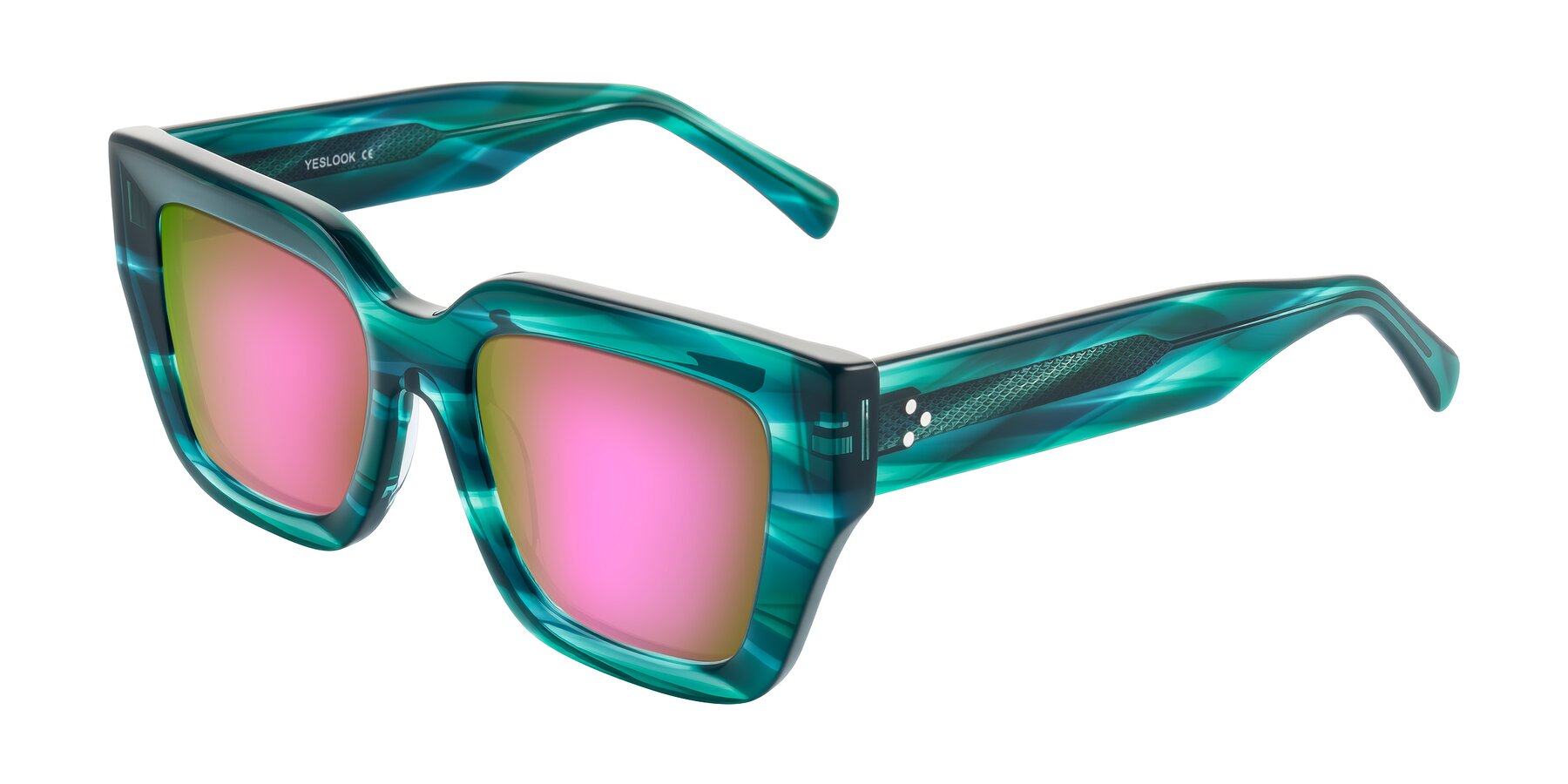 Angle of Simba in Teal Striped with Pink Mirrored Lenses