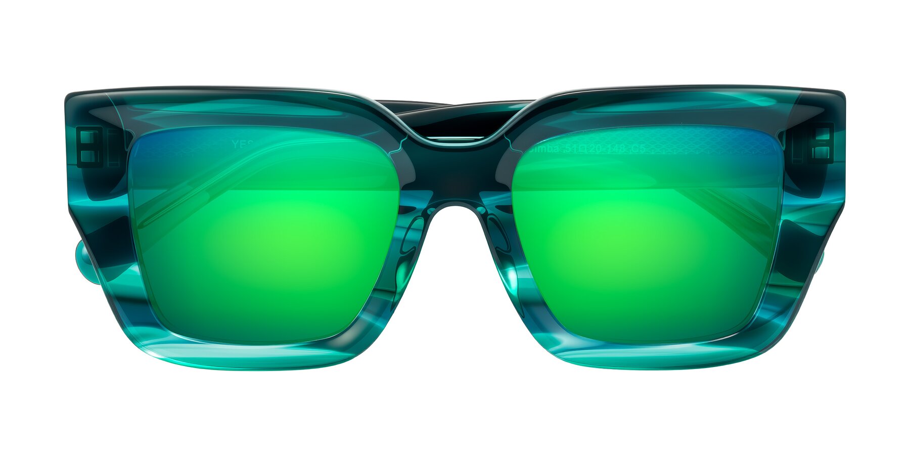 Folded Front of Simba in Teal Striped with Green Mirrored Lenses