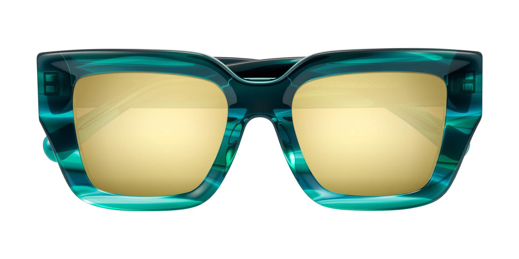 Folded Front of Simba in Teal Striped with Gold Mirrored Lenses
