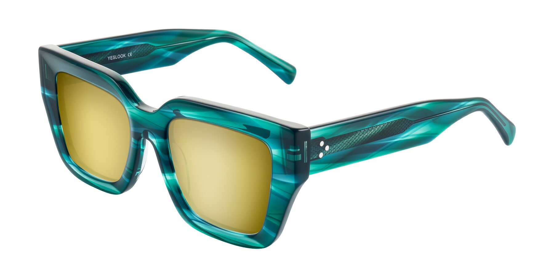 Angle of Simba in Teal Striped with Gold Mirrored Lenses