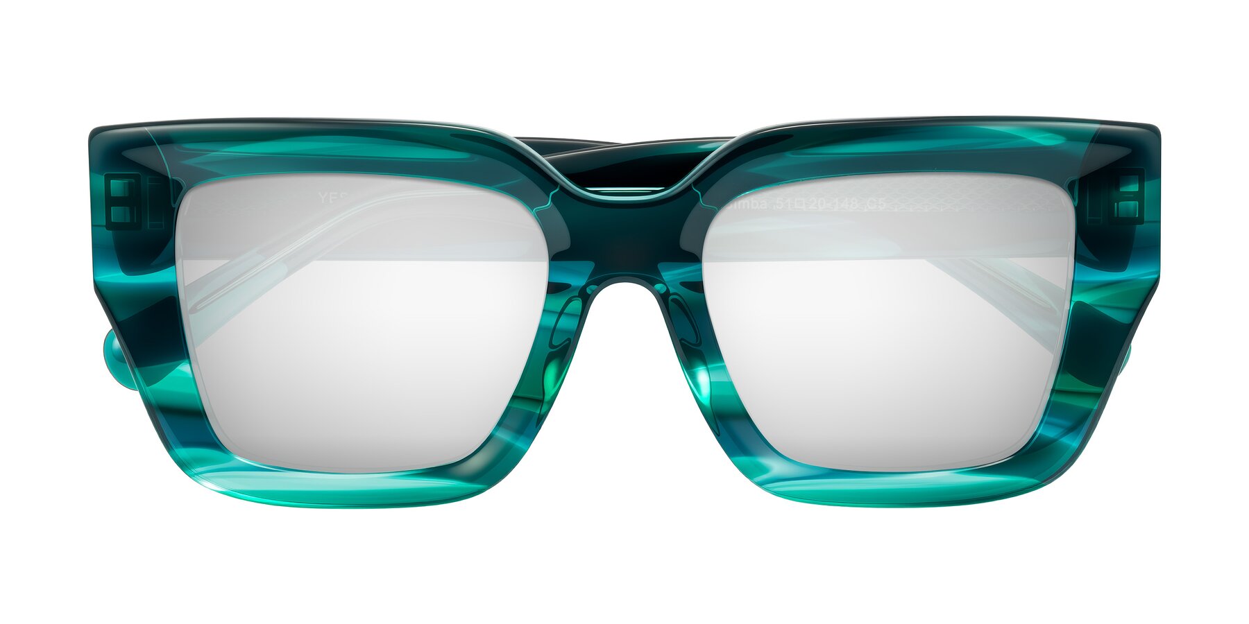 Folded Front of Simba in Teal Striped with Silver Mirrored Lenses