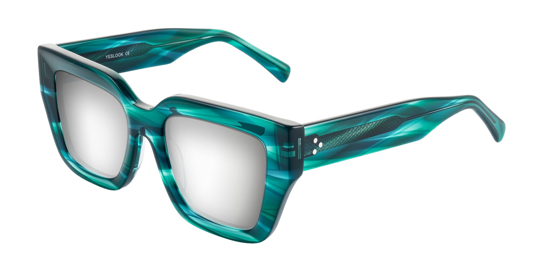 Angle of Simba in Teal Striped with Silver Mirrored Lenses