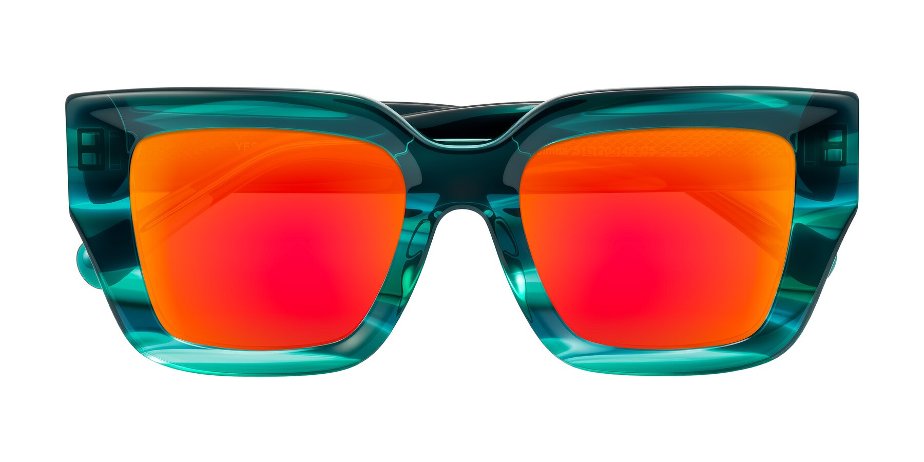 Folded Front of Simba in Teal Striped with Red Gold Mirrored Lenses