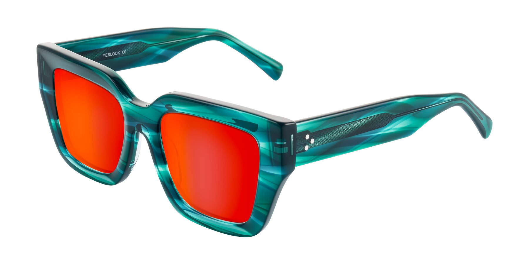 Angle of Simba in Teal Striped with Red Gold Mirrored Lenses