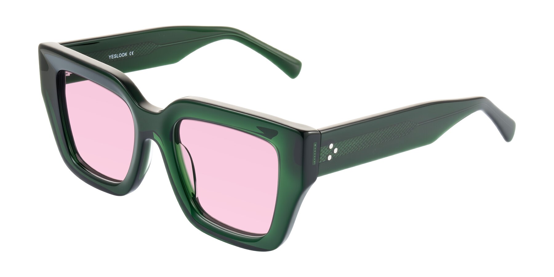 Angle of Simba in Dark Green with Light Pink Tinted Lenses