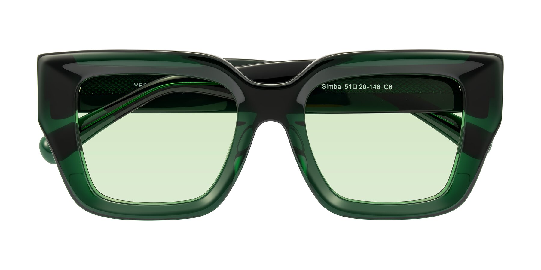 Folded Front of Simba in Dark Green with Light Green Tinted Lenses