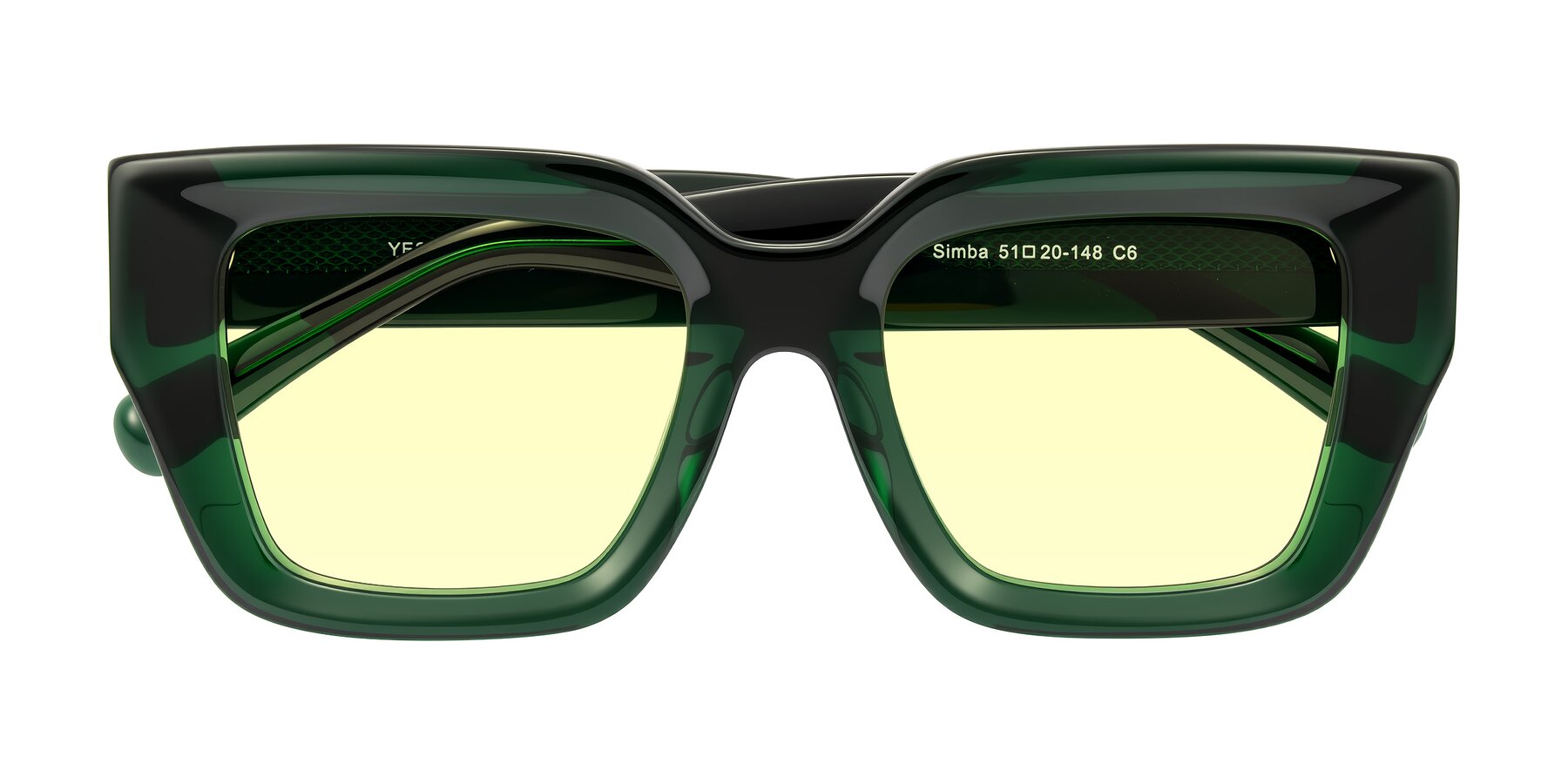 Folded Front of Simba in Dark Green with Light Yellow Tinted Lenses