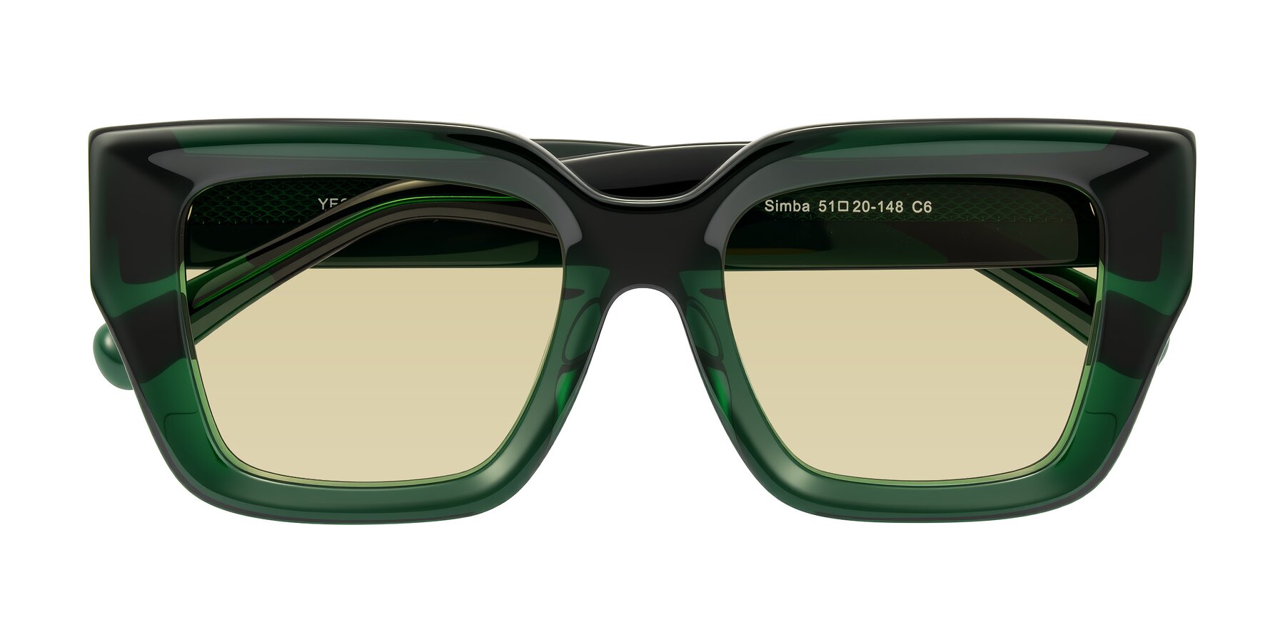 Folded Front of Simba in Dark Green with Light Champagne Tinted Lenses