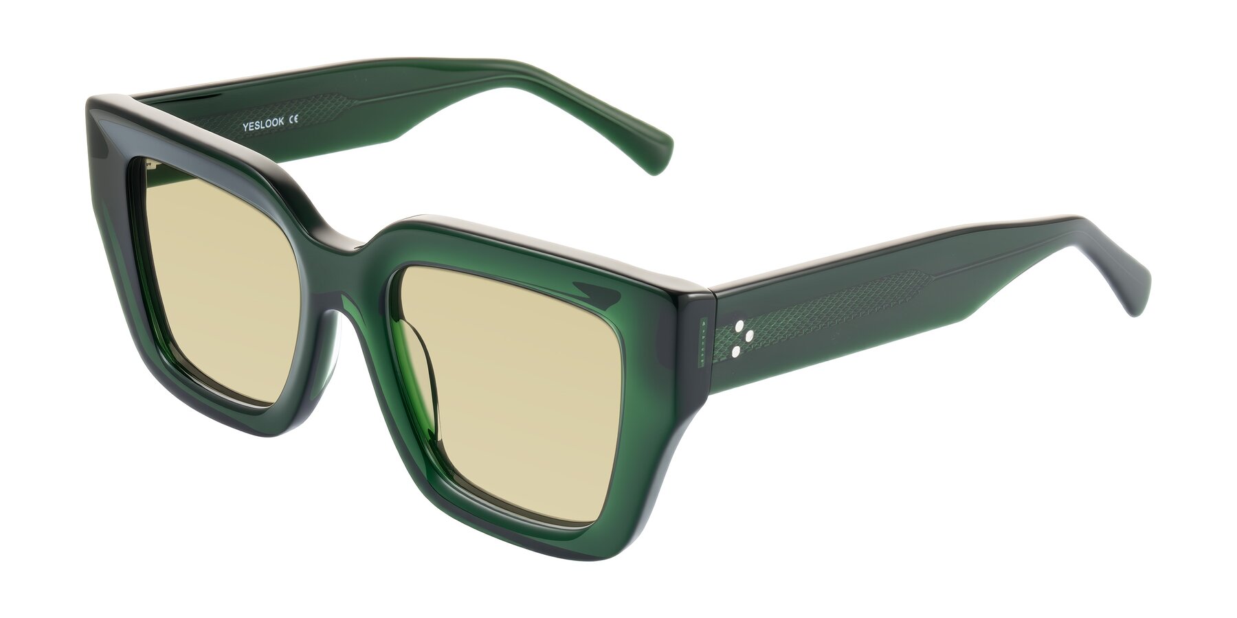 Angle of Simba in Dark Green with Light Champagne Tinted Lenses