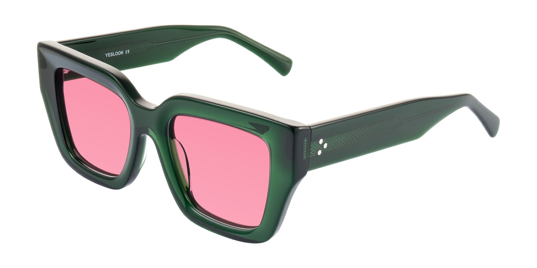 Angle of Simba in Dark Green with Pink Tinted Lenses