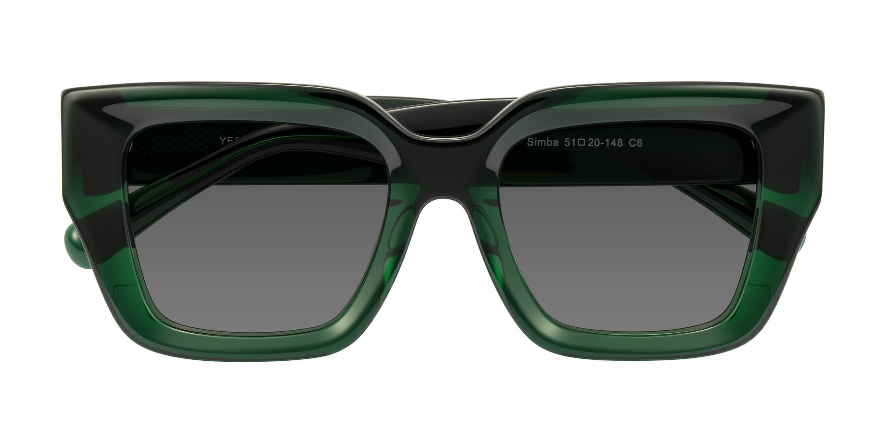 Folded Front of Simba in Dark Green with Medium Gray Tinted Lenses