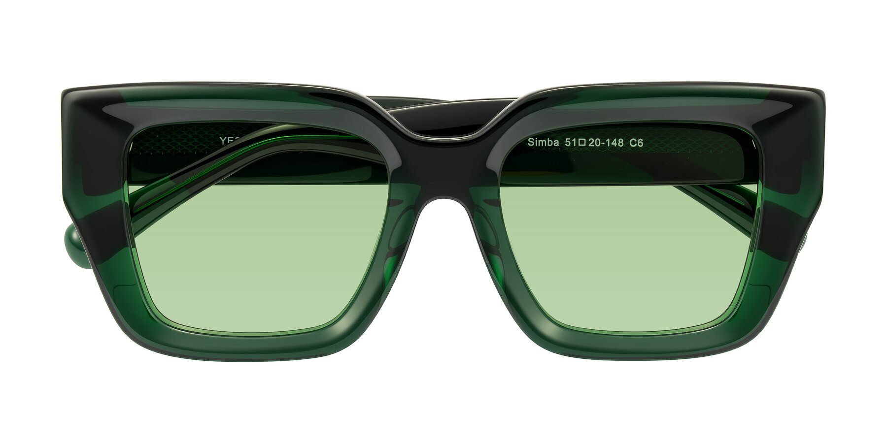 Folded Front of Simba in Dark Green with Medium Green Tinted Lenses